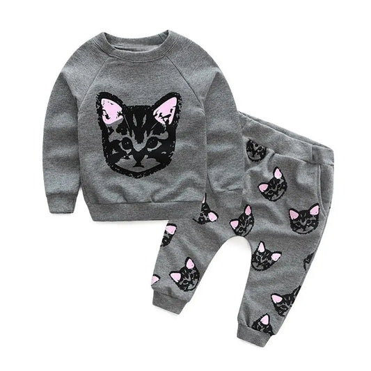 Long Sleeve Cats Print Tracksuit Set