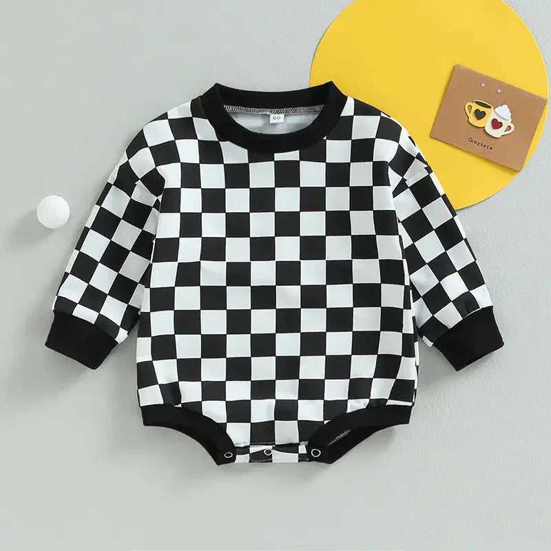 Baby Checkered Print Bubble Rompers Onesie