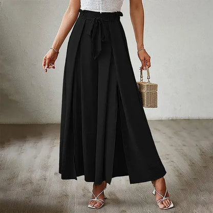 Pants Solid Color Elastic High Waist Wide Leg Trousers