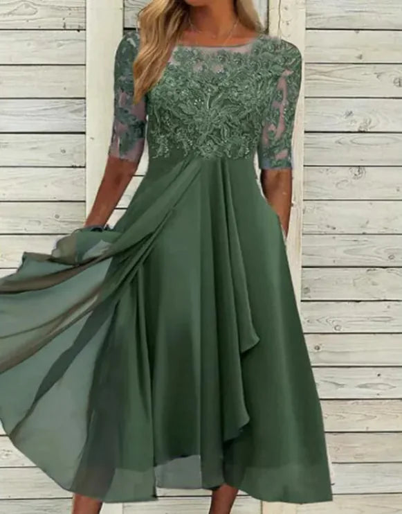 Chiffon Stitching Lace Hollow-out Dresses