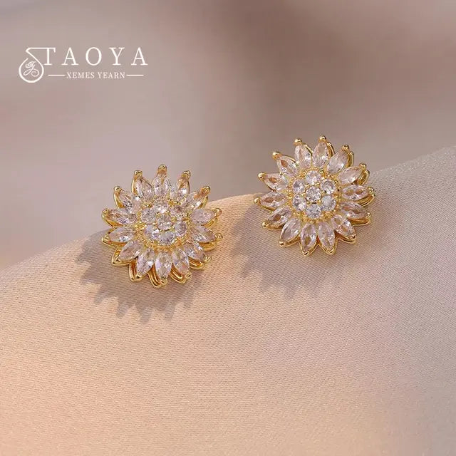 Rotatable Sunflower Zircon Jewelry