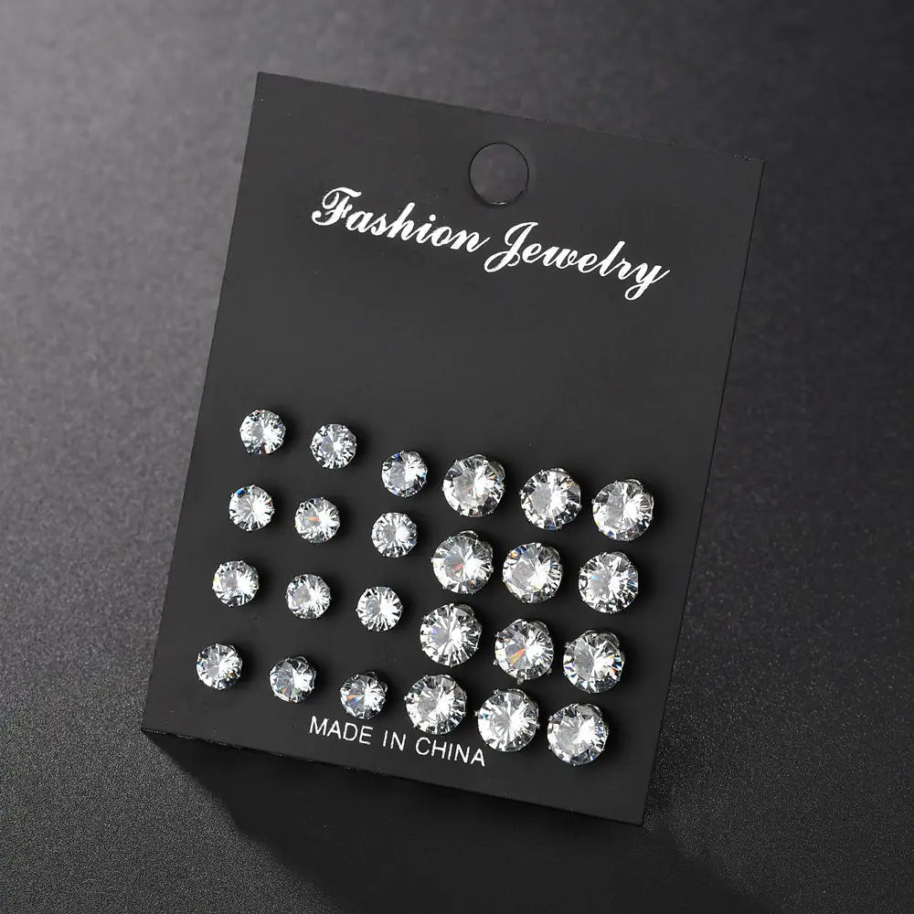 White Crystal Stud Earrings Sets