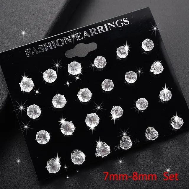 White Crystal Stud Earrings Sets