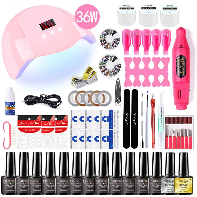 Kit de gel de uñas Poly con lámpara UV de 54W