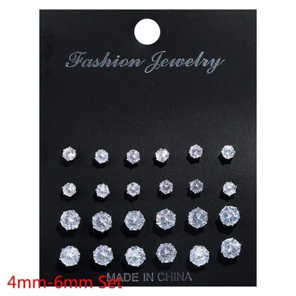 White Crystal Stud Earrings Sets