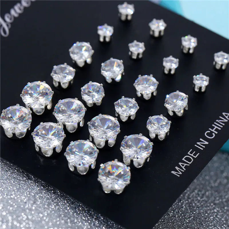 White Crystal Stud Earrings Sets