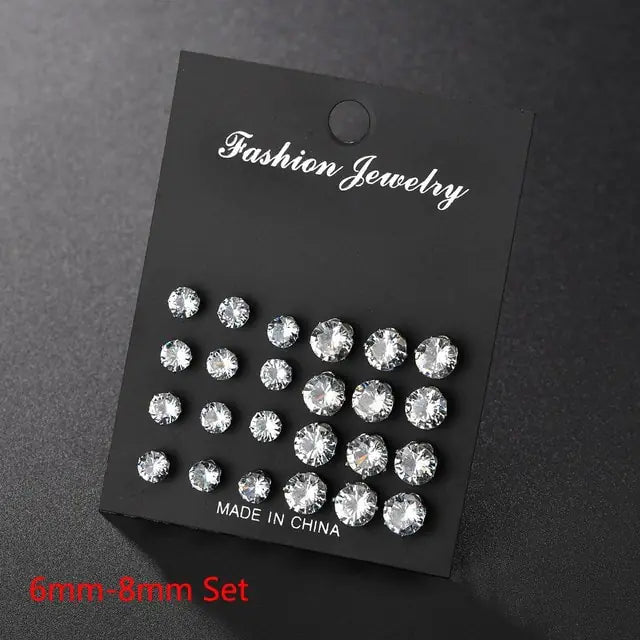 White Crystal Stud Earrings Sets