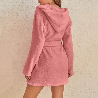 Damen Bademantel aus Fleece mit Kapuze